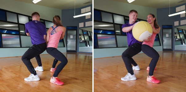 squat ball toss with partner workout