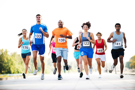 Runners running a 5k race outside