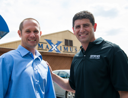 Genesis Health Clubs Owner Rodney Steven II with Maximus former owner Scott Huston.  Photo credit: http://cjonline.com/